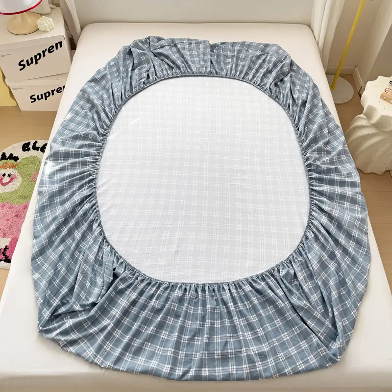 Plaid Style Fitted Sheet with Pillowcase Elastic Bedsheet Non-slip Bed Linen Printed Bed Cover Home Mattress Protector lençol
