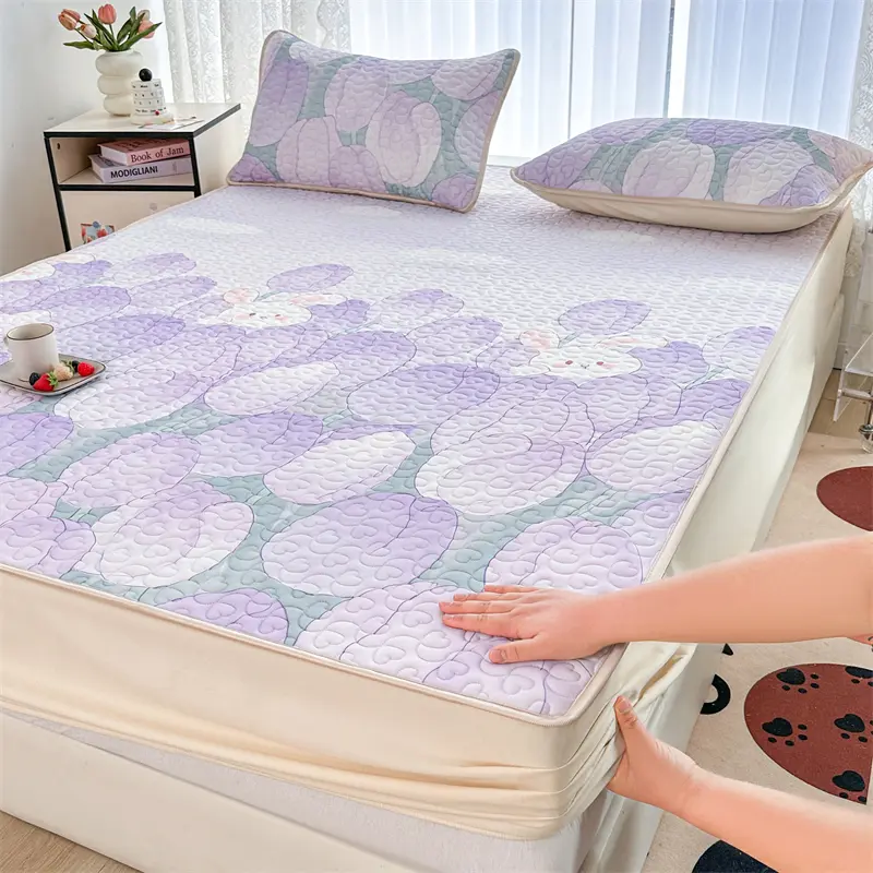 Cool Bedspread Elastic Bed Cover Floral Style Mattress Protector cubre colchón Quilted Bed Linen (Pillowcase Need Order)