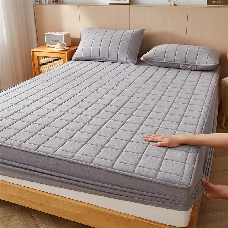 Skin-friendly Mattress Cover Pure Cotton Bedspread Solid Color Bed Covers Quilted Bed Linen fundas de colchón (No Pillowcase)
