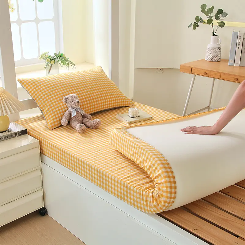 Skin-friendly Fitted Sheet 100% Cotton Bedsheet Non-slip Bed Cover Single/Queen/King Size Bed Linen 침대 시트(Pillowcase Need Order)