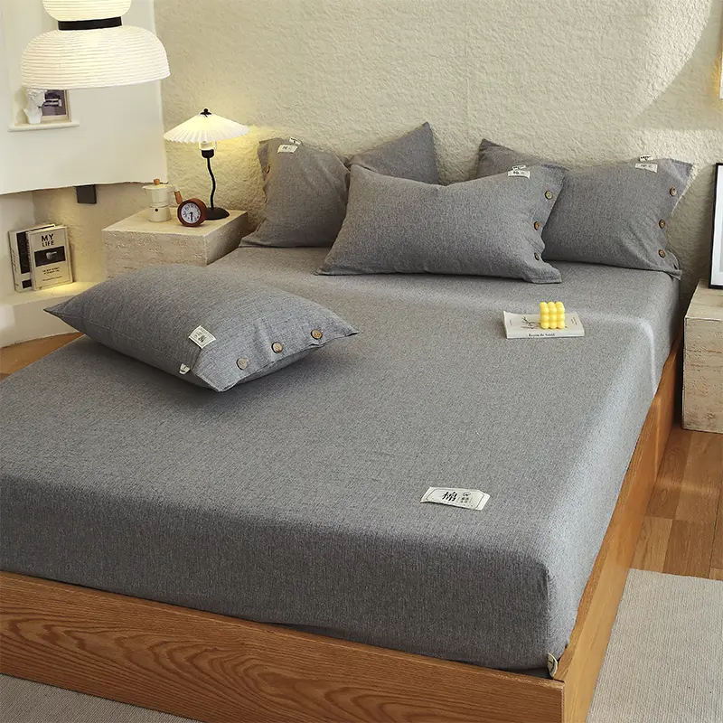 1pc Elastic Fitted Sheet Solid Color Bed Linen 100% Cotton Bedsheet for Home Adults Kids Bed Cover sabanas (No Pillowcase)