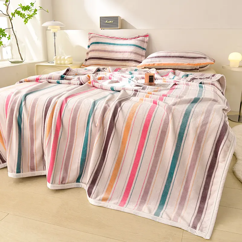 Super Soft Blanket Velvet Plaid for Winter Warm Blankets Stripe Style Bedspread Skin-friendly Plaids manta (No Pillowcase)