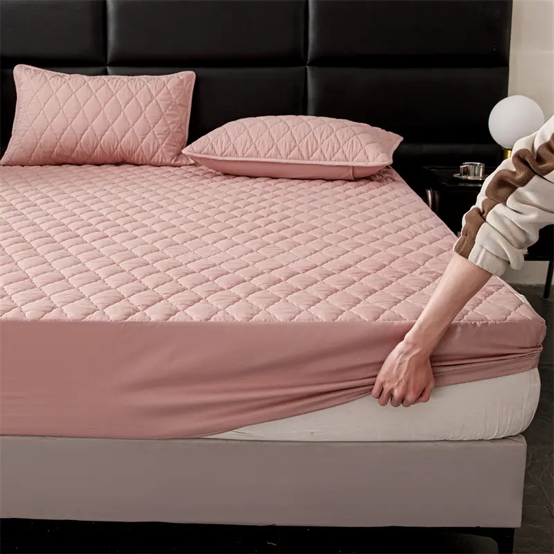 1pc Quilted Bed Cover Waterproof Bedspread Solid Color Bed Linen Adults Kids Room Mattress Protector 매트리스 커버(No Pillowcase