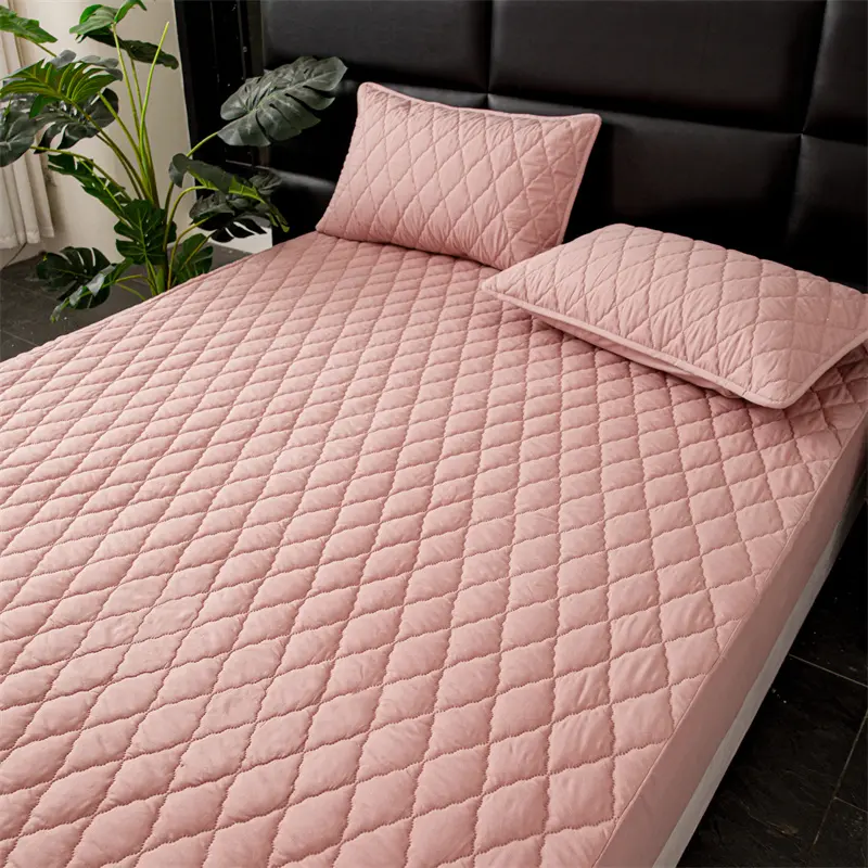 1pc Quilted Bed Cover Waterproof Bedspread Solid Color Bed Linen Adults Kids Room Mattress Protector 매트리스 커버(No Pillowcase
