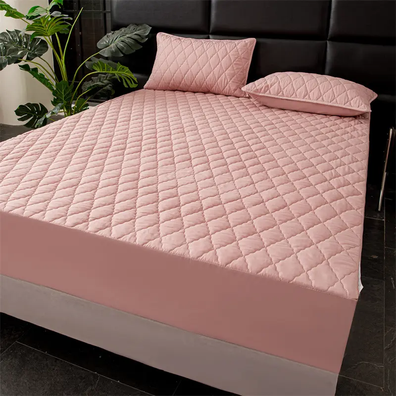 1pc Quilted Bed Cover Waterproof Bedspread Solid Color Bed Linen Adults Kids Room Mattress Protector 매트리스 커버(No Pillowcase
