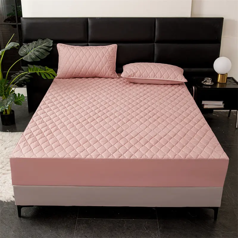 1pc Quilted Bed Cover Waterproof Bedspread Solid Color Bed Linen Adults Kids Room Mattress Protector 매트리스 커버(No Pillowcase