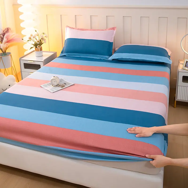 Stripe Style Fitted Sheet Girls Boys Room Bedsheet Home Sheets Single/Queen/King Size Bed Cover sabanas (Pillowcase Need Order)