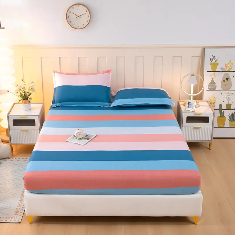 Stripe Style Fitted Sheet Girls Boys Room Bedsheet Home Sheets Single/Queen/King Size Bed Cover sabanas (Pillowcase Need Order)