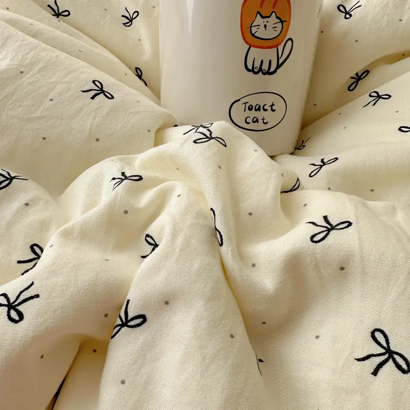 Simple Style Bed Linen Set Bowknot Print Duvet Cover Pillowcase with Bedsheet Adults Kids Bedclothes 침구세트 Home Soft Bedding Set