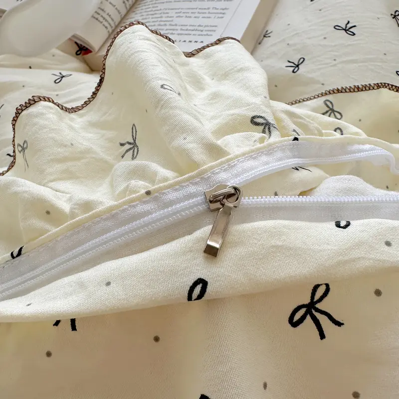 Simple Style Bed Linen Set Bowknot Print Duvet Cover Pillowcase with Bedsheet Adults Kids Bedclothes 침구세트 Home Soft Bedding Set