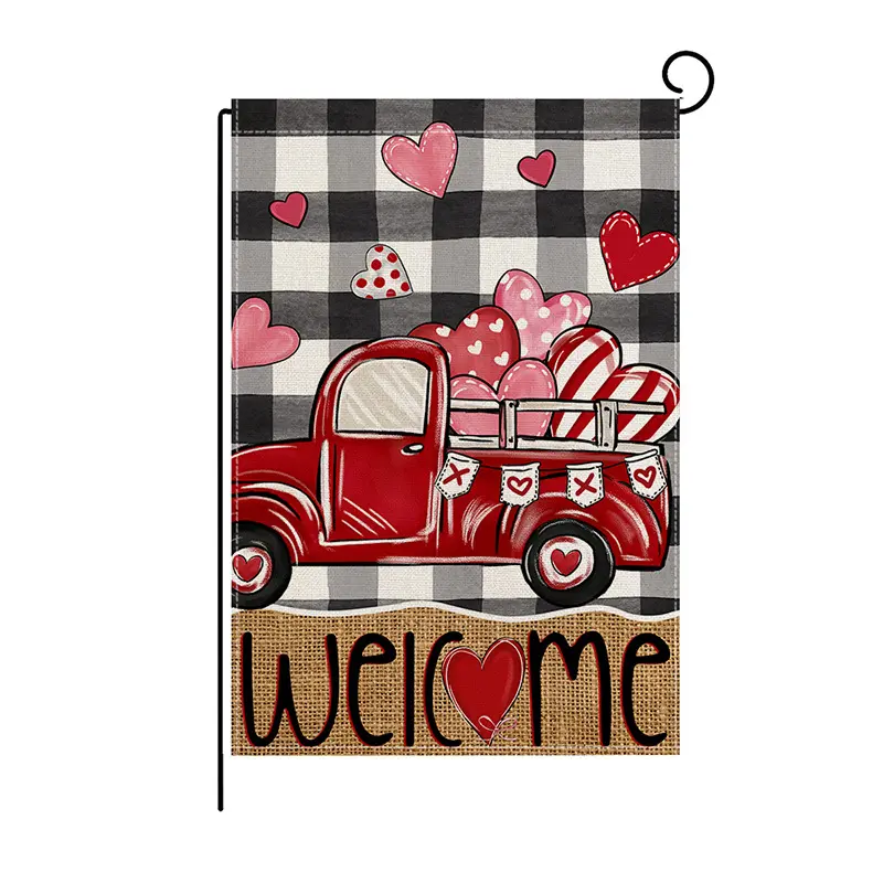 New Valentine's Day garden flag courtyard outdoor holiday decoration flag linen printed bunting Amazon