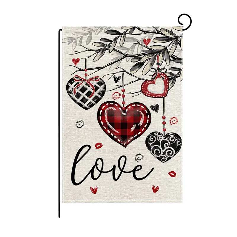 New Valentine's Day garden flag courtyard outdoor holiday decoration flag linen printed bunting Amazon