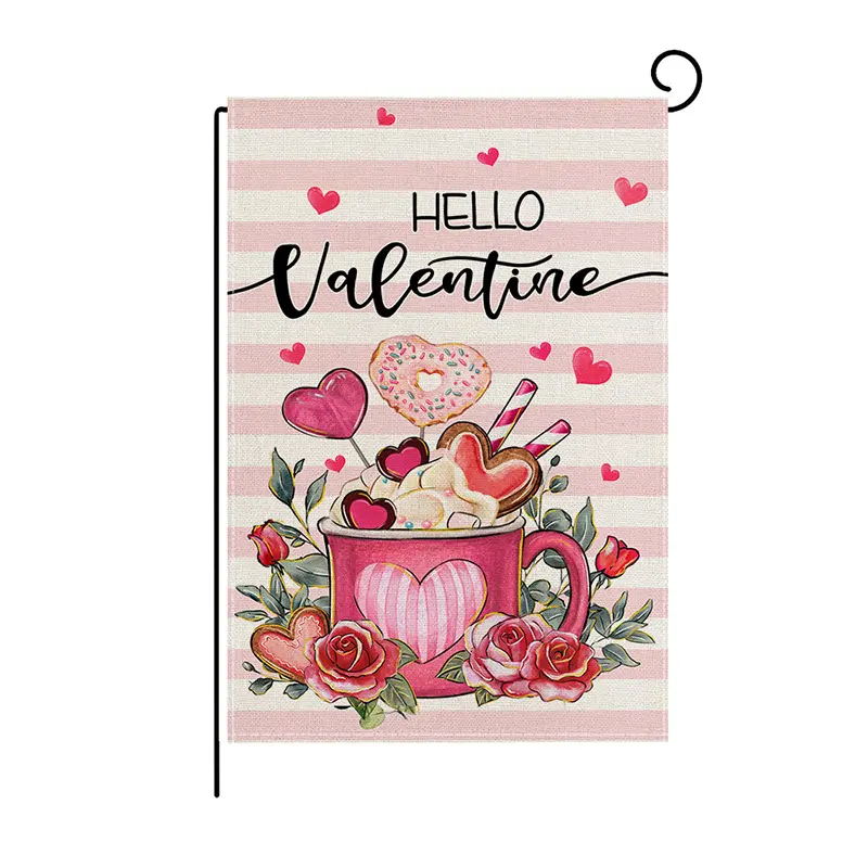 New Valentine's Day garden flag courtyard outdoor holiday decoration flag linen printed bunting Amazon