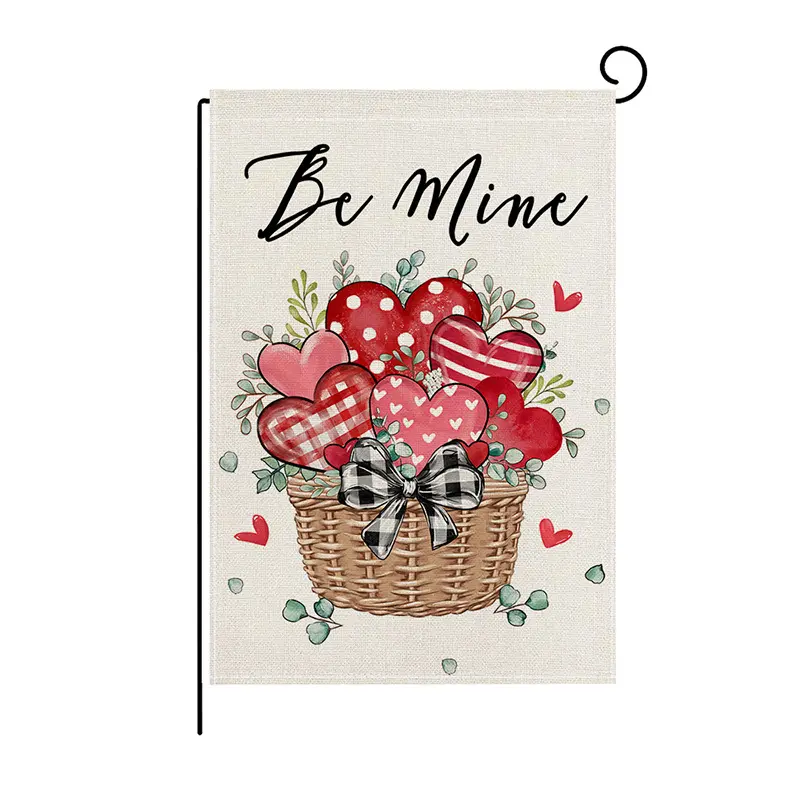 New Valentine's Day garden flag courtyard outdoor holiday decoration flag linen printed bunting Amazon