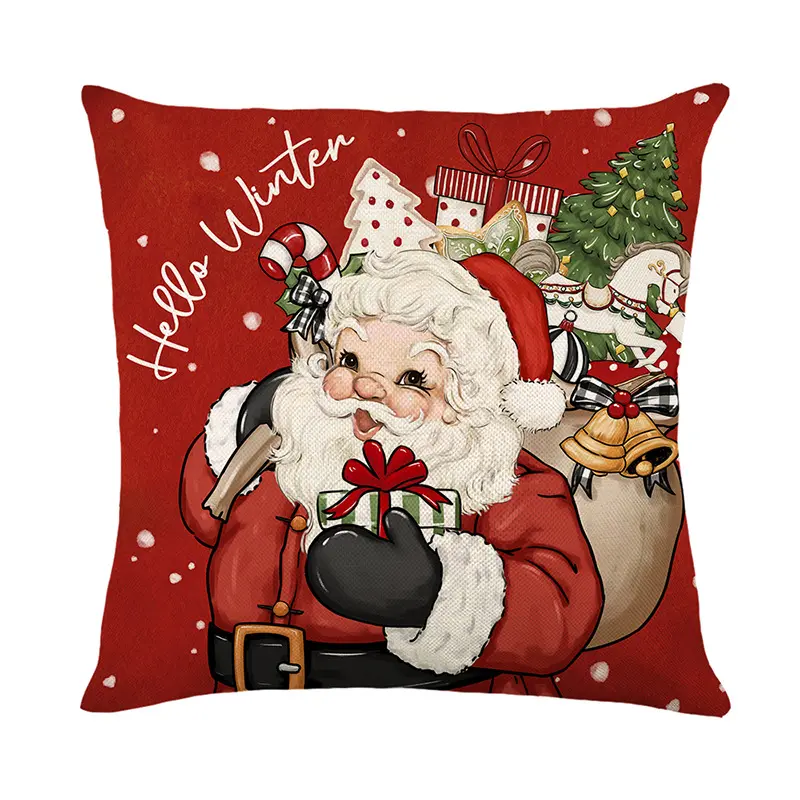 Cross-border Christmas pillow cover Santa Claus linen printed holiday home decoration pillow cover bedroom cushion cover
