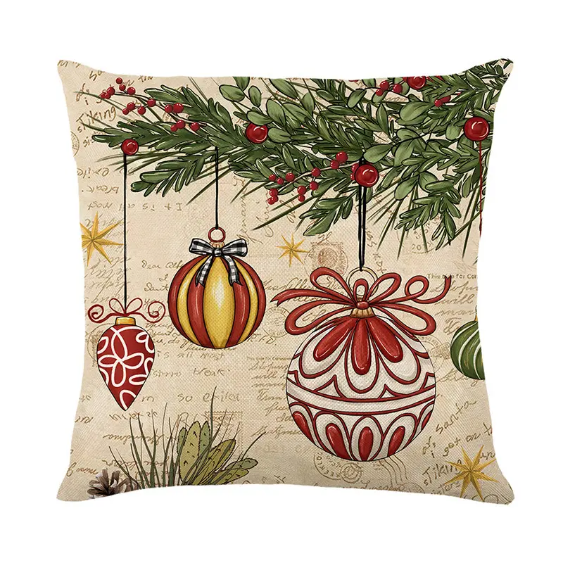 Cross-border Christmas pillow cover Santa Claus linen printed holiday home decoration pillow cover bedroom cushion cover