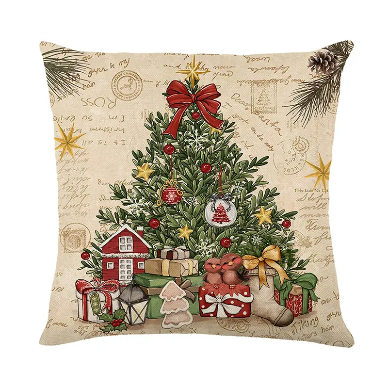 Cross-border Christmas pillow cover Santa Claus linen printed holiday home decoration pillow cover bedroom cushion cover
