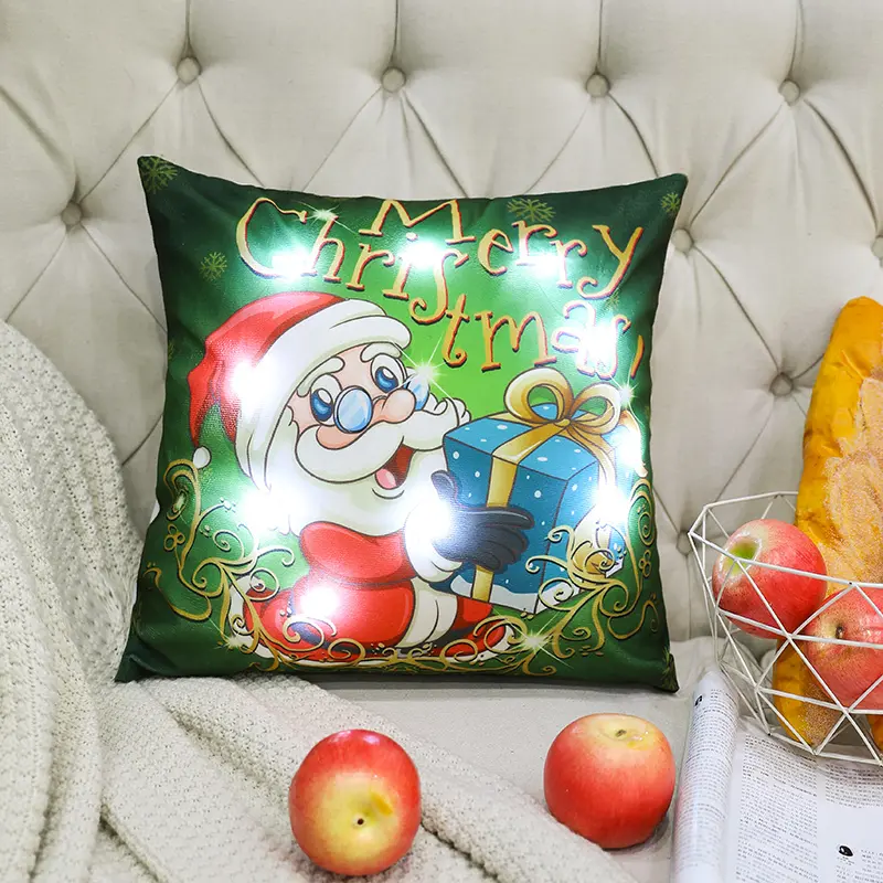 LED Light Up Christmas Pillow Covers 18x18Inches Xmas Cushion LED Throw Pillow Cover Square Pillowcase Decor for Bed Sofa Home