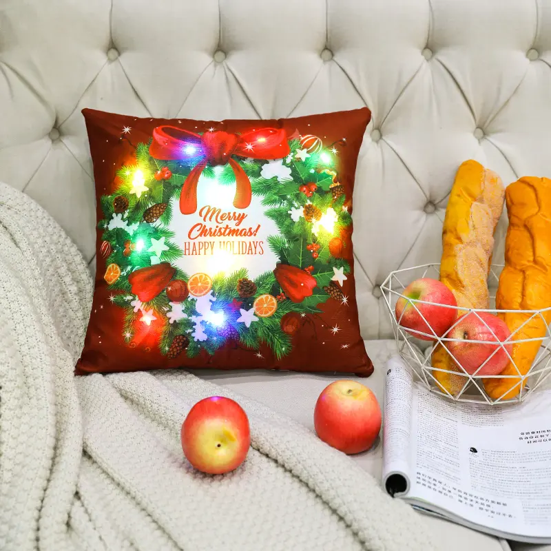 LED Light Up Christmas Pillow Covers 18x18Inches Xmas Cushion LED Throw Pillow Cover Square Pillowcase Decor for Bed Sofa Home