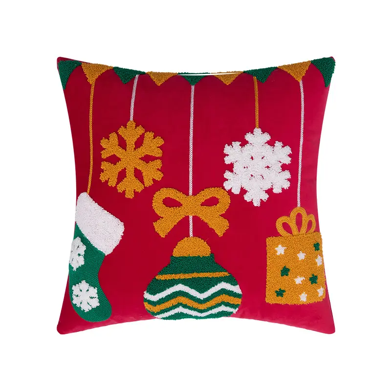 Red Embroidered Cotton balloon gift  pattern Pillow Case Christmas for Farmhouse Home Holiday Decor