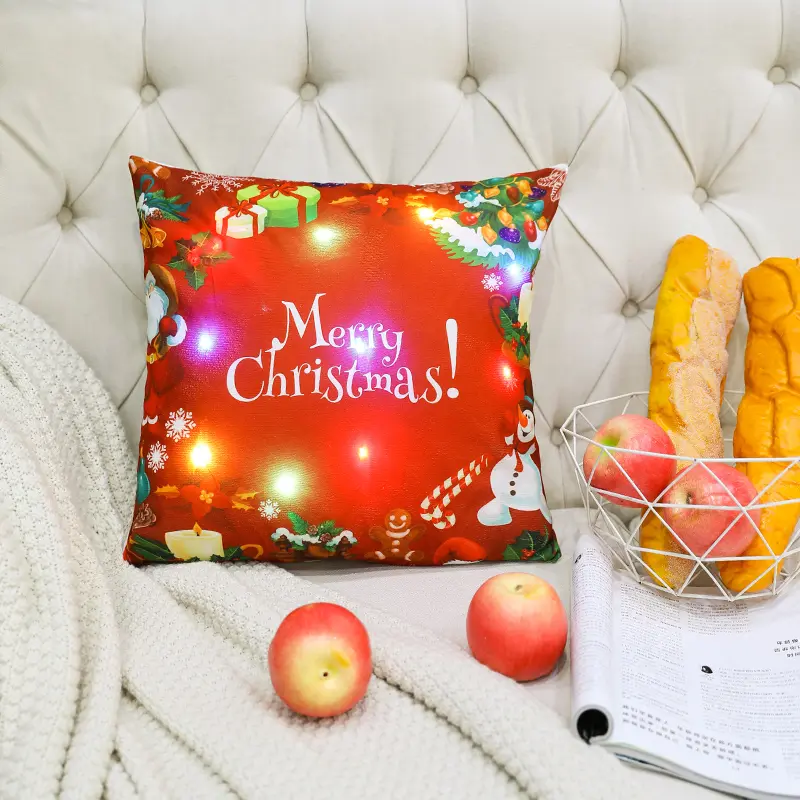 LED Light Up Christmas Pillow Covers 18x18Inches Xmas Cushion LED Throw Pillow Cover Square Pillowcase Decor for Bed Sofa Home
