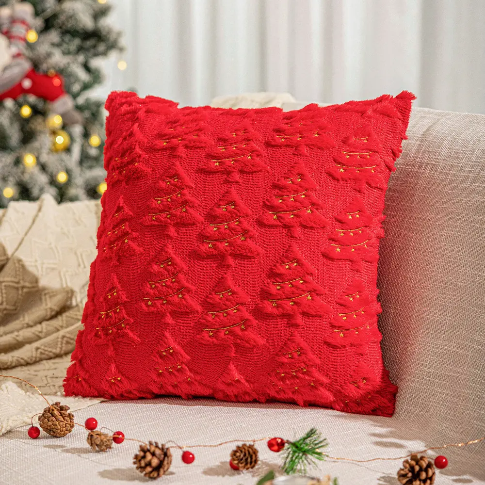 Red green White Christmas lantern embroidery pillow cover cushion for living room decoration