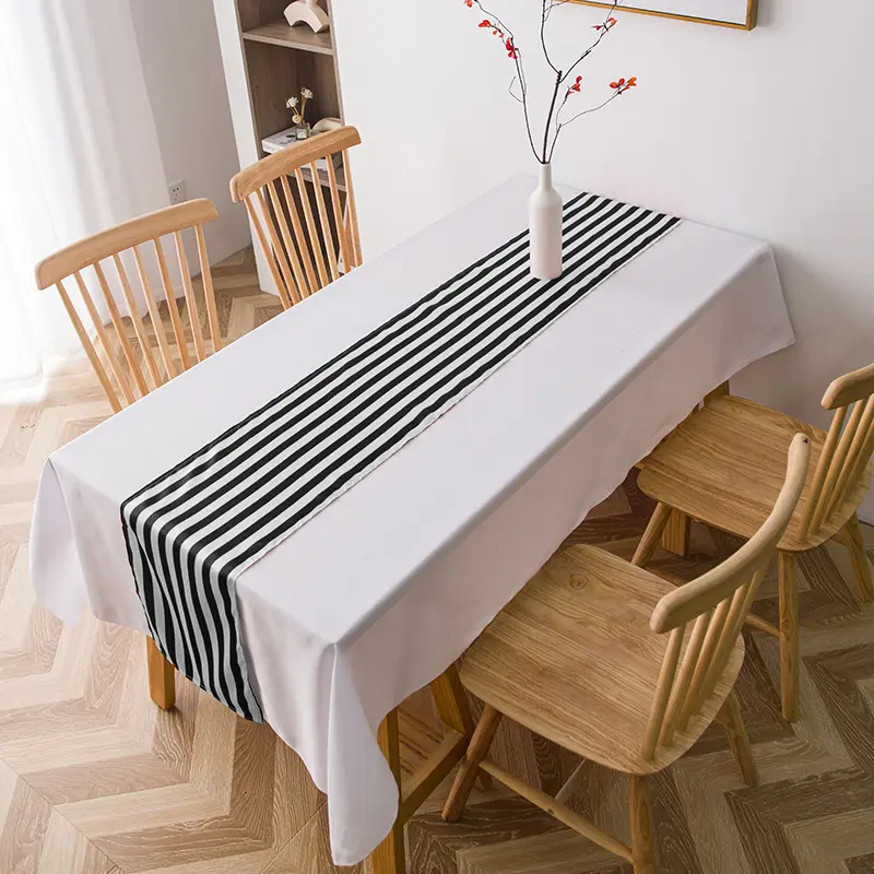 Polyester Elegant Classic Table Decor Machine Washable for Indoor Outdoor Events Striped Table Runner Carnival Tablecloth