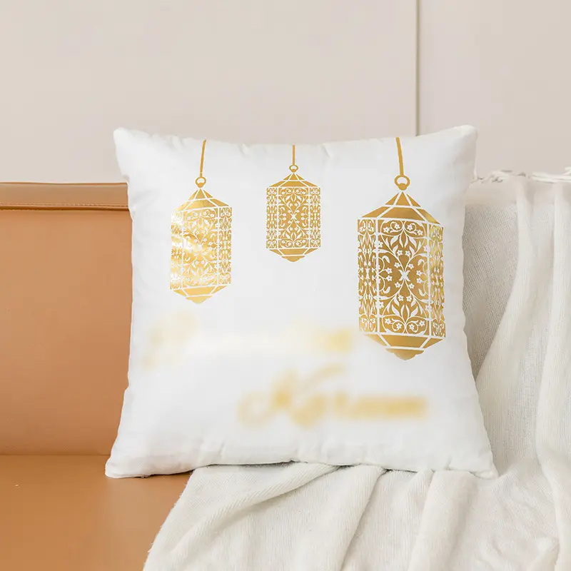 Moon Sun Eye Gold light Chain Embroidery Custom Cushion Cover White Velvet Decor Pillow Cases