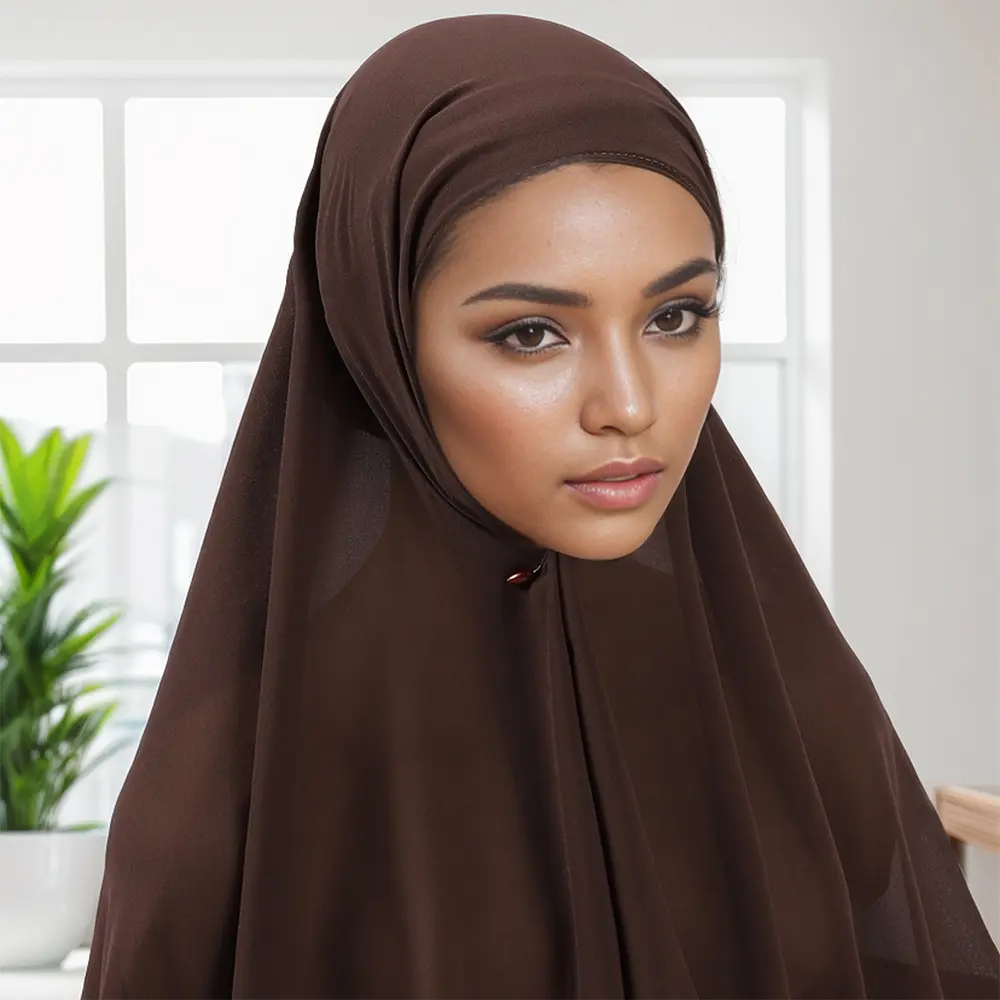 Chiffon Instant Hijab for Women Muslim Under Scarf Tube Cap with Veil Fashion Islam Solid Color Headscarf Turban