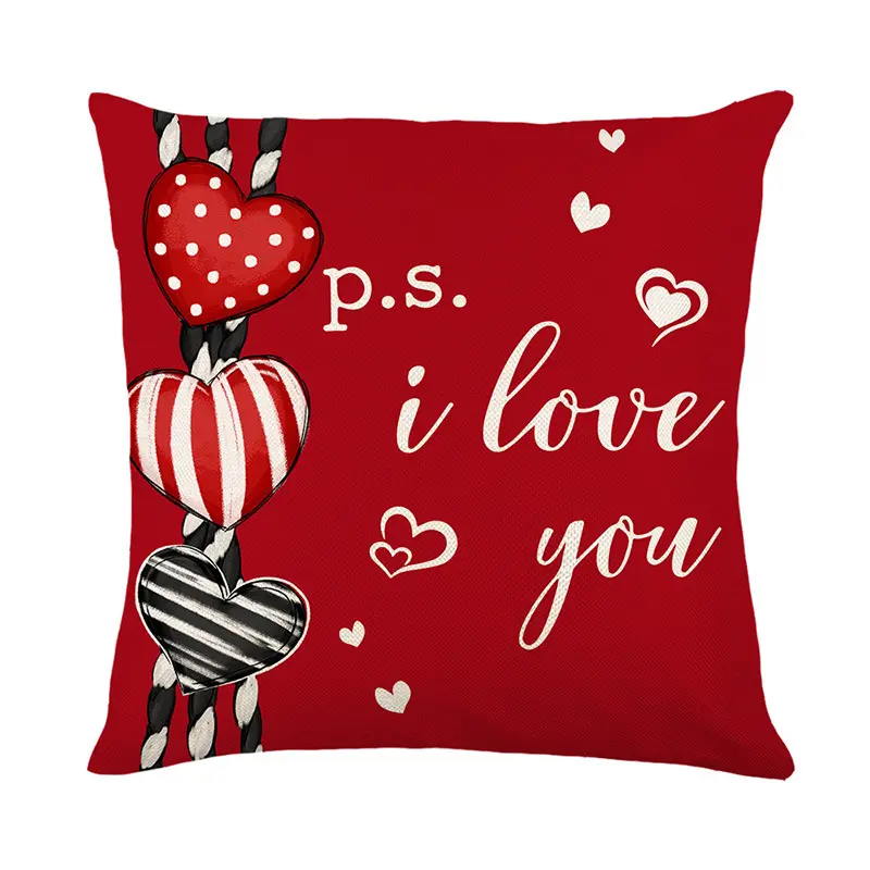 Red Happy Valentines Day Love Hearts Decorative Throw Pillow Cover 18x18 Red White Arrow Holiday Porch Patio Outdoor Pillowcase