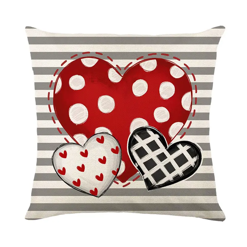 Red Happy Valentines Day Love Hearts Decorative Throw Pillow Cover 18x18 Red White Arrow Holiday Porch Patio Outdoor Pillowcase
