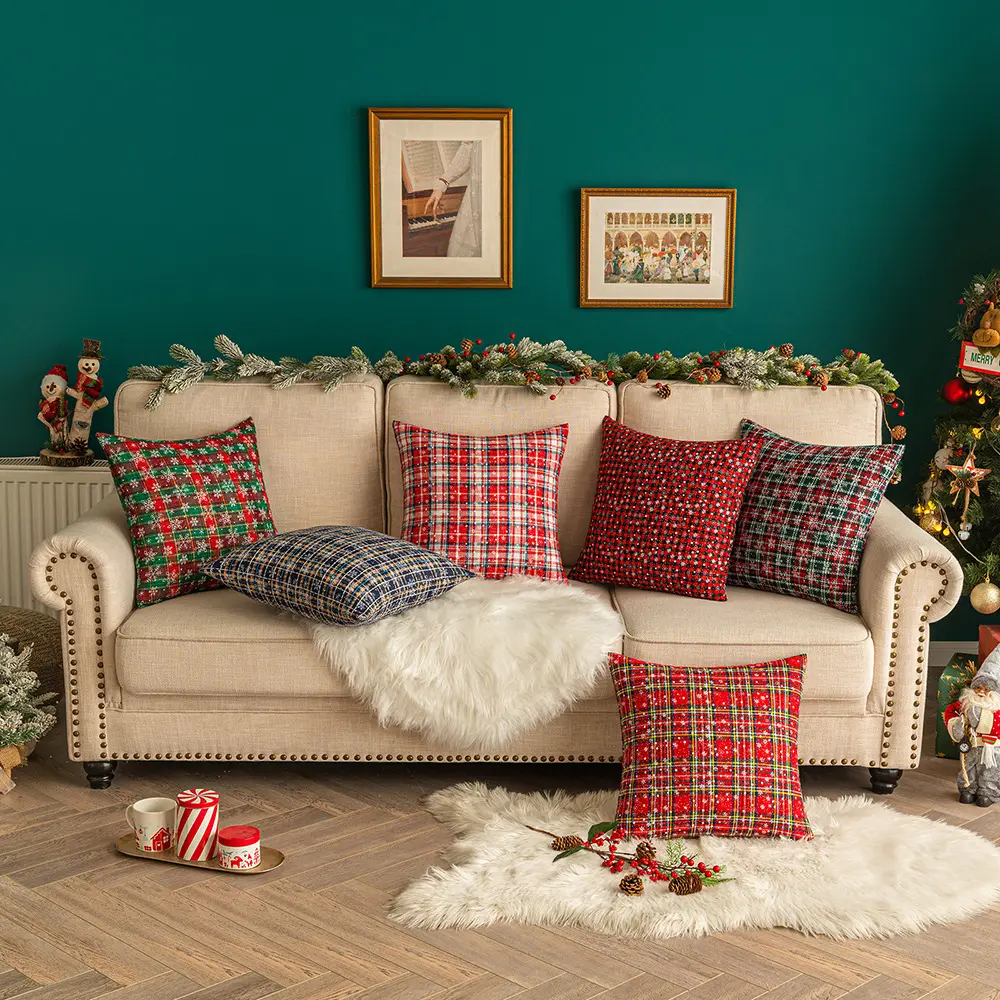 Christmas 18x18 20x20 Throw Pillow Covers, Decorative Outdoor Farmhouse Buffalo Plaid Plad Pillow Shams Cases Slipcovers Cover