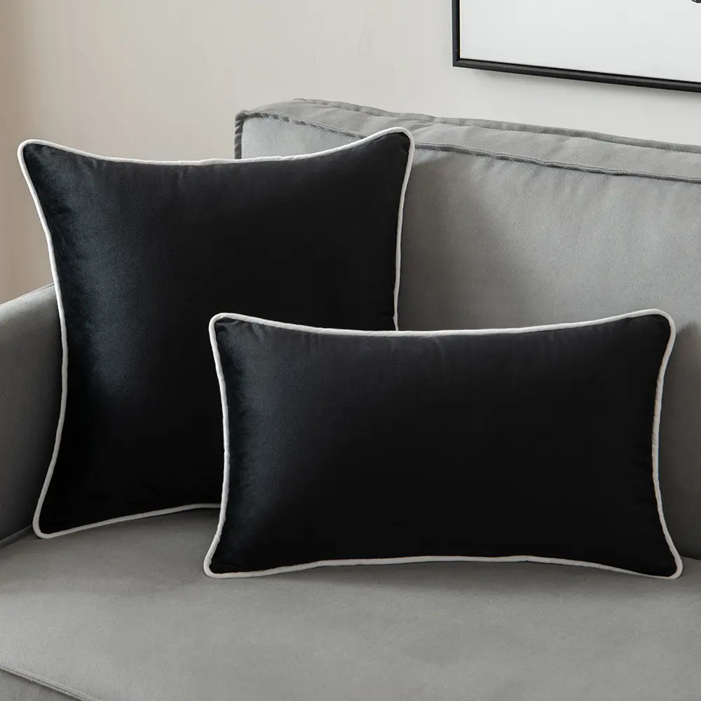 Black white edge and white black edge velvet rolling rope wrapped pillow cover polyester solid color soft and comfortable covers