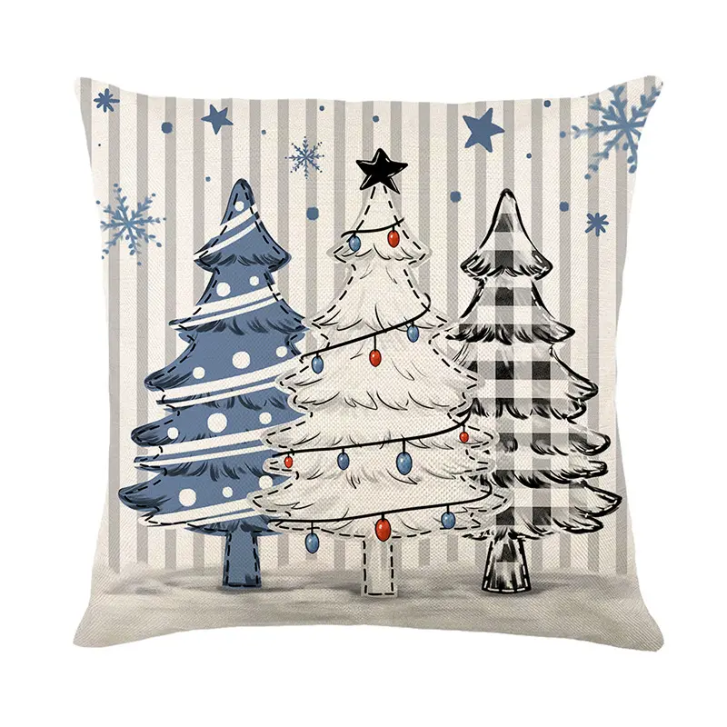 Blue Christmas pillow case linen plaid printed snowman decorative sofa pillow case cross-border home