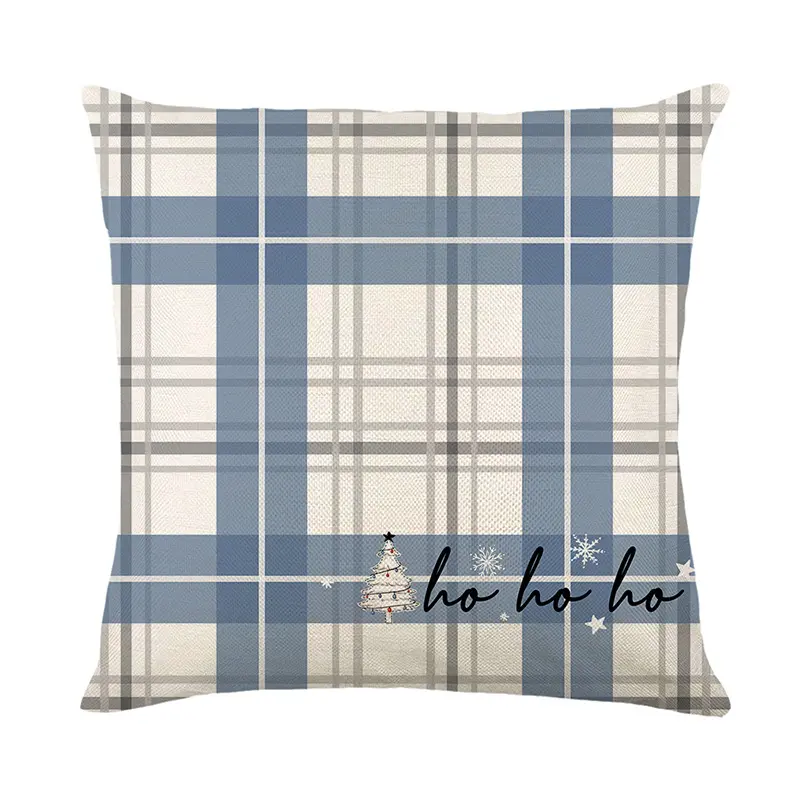 Blue Christmas pillow case linen plaid printed snowman decorative sofa pillow case cross-border home