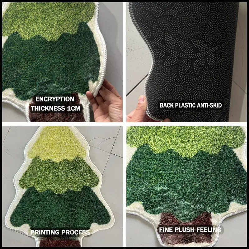 Christmas Tree Bathroom Rugs for Living Room Green Rug Absorbent Washable Bath Mat Shower Non-Slip Soft Thick Durable Bathtub