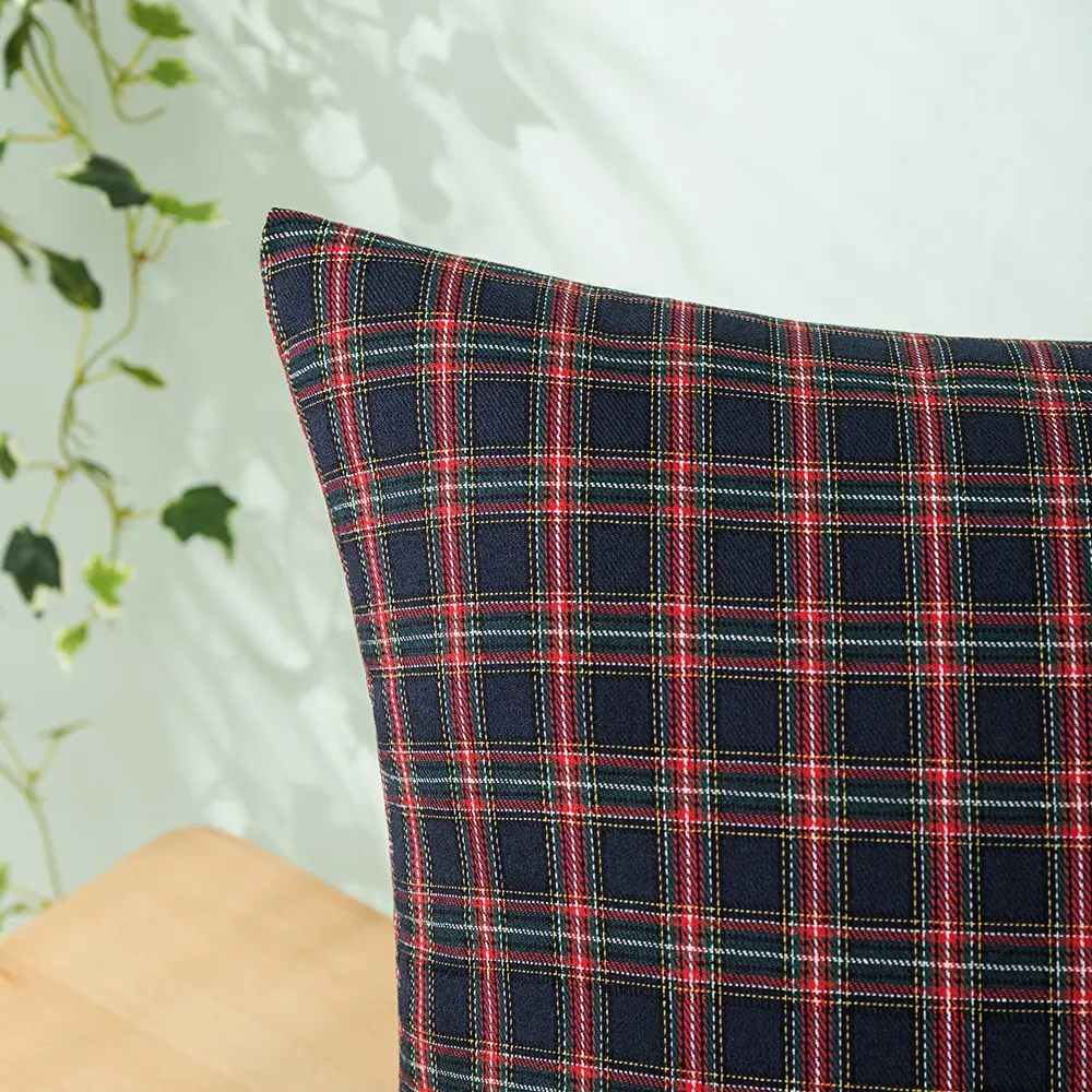Xmas Red Tartan Plaid Throw Pillow Covers 18x18 Inch Decorative Scottish Farmhouse Retro Classic Square Cushion Cases for Decor
