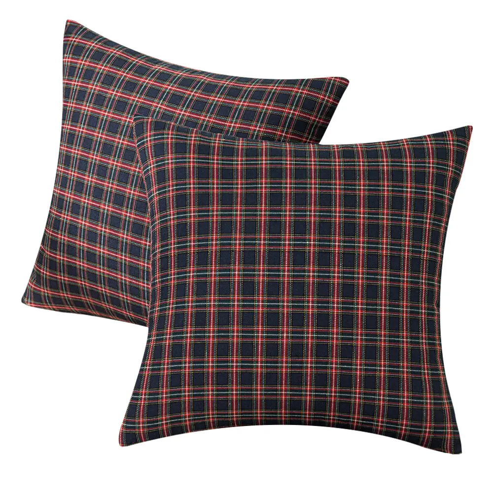 Xmas Red Tartan Plaid Throw Pillow Covers 18x18 Inch Decorative Scottish Farmhouse Retro Classic Square Cushion Cases for Decor