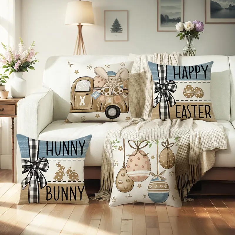 Easter Pillow Covers 18x18 Decorative Easter Pillow Covers Bunny Eggs Spring Decorations for Living Room Sofa Couch Bed Buffalo