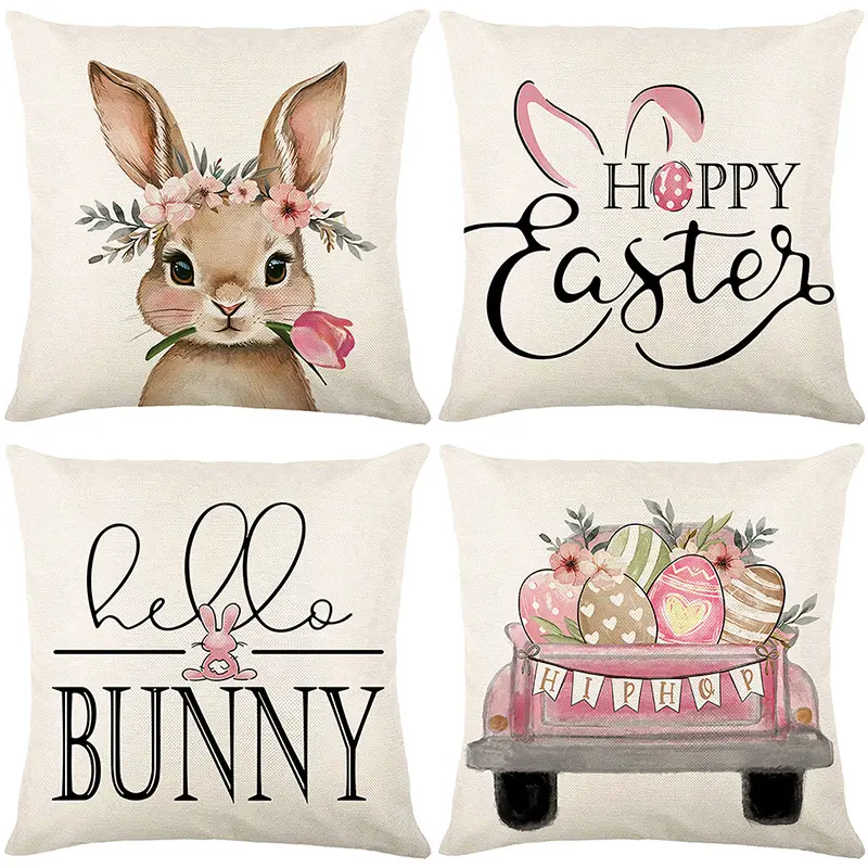 Easter Pillow Covers 18x18 Decorative Easter Pillow Covers Bunny Eggs Spring Decorations for Living Room Sofa Couch Bed Buffalo
