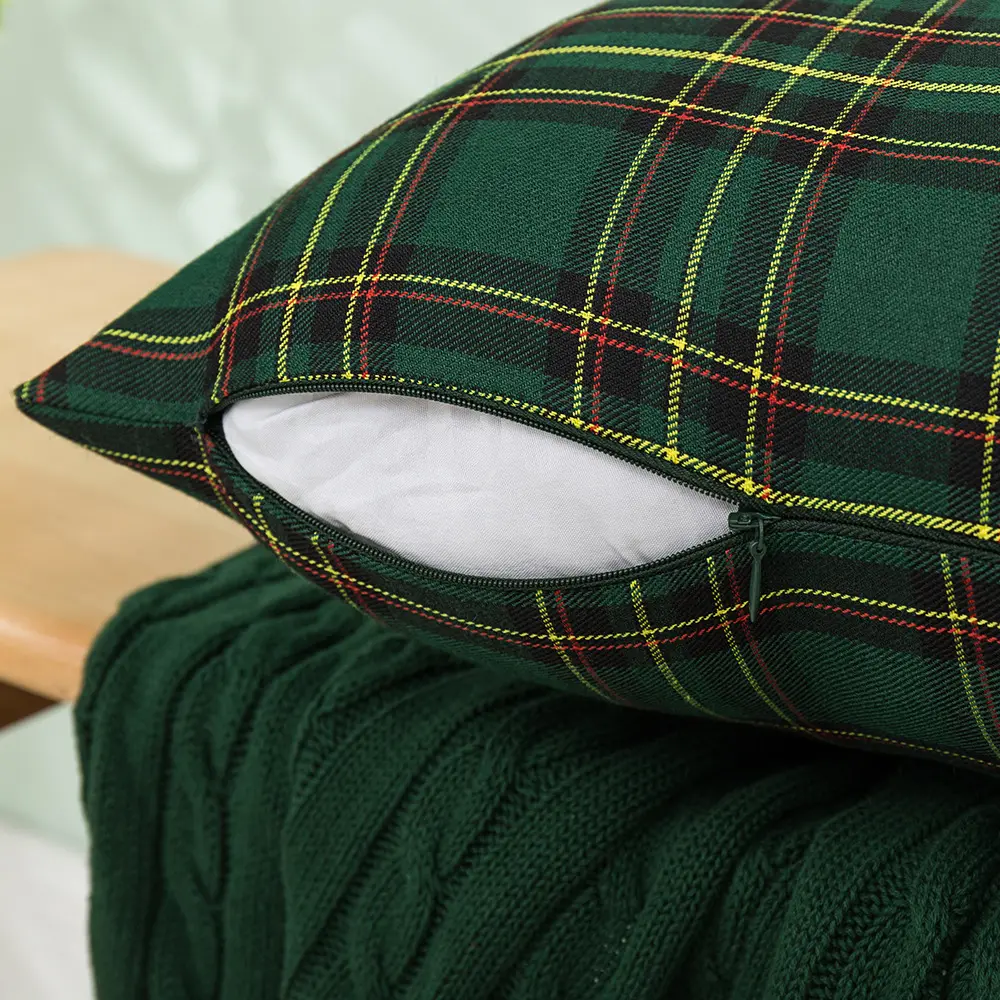 Xmas Red Tartan Plaid Throw Pillow Covers 18x18 Inch Decorative Scottish Farmhouse Retro Classic Square Cushion Cases for Decor