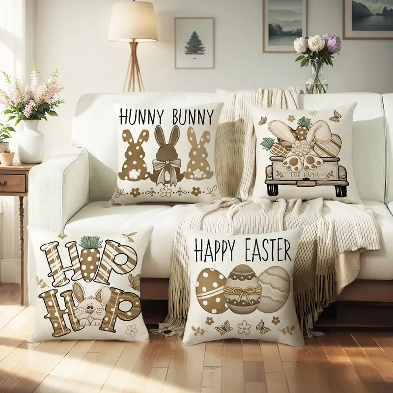 Easter Pillow Covers 18x18 Decorative Easter Pillow Covers Bunny Eggs Spring Decorations for Living Room Sofa Couch Bed Buffalo