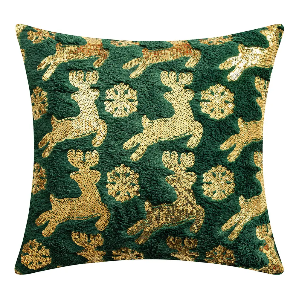 ELk Christmas Tree Decor Pillow Covers Sequin Christmas Green Pillow Covers 18x18 inches Fluffy Xmas Decoration Pillowcases