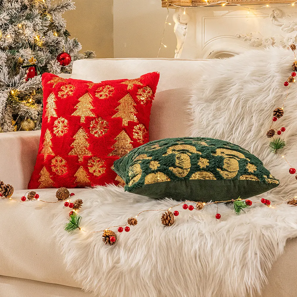 ELk Christmas Tree Decor Pillow Covers Sequin Christmas Green Pillow Covers 18x18 inches Fluffy Xmas Decoration Pillowcases