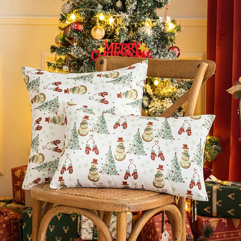 Christmas printed waterproof pillow cover party atmosphere decoration living room sofa cushion cover cross-border pillowcover