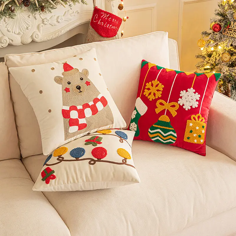 Custom Christmas Pattern Square Cushion Cover Decorative polyester Cloth Throw Pillow for Home Decor Bedroom and Couch