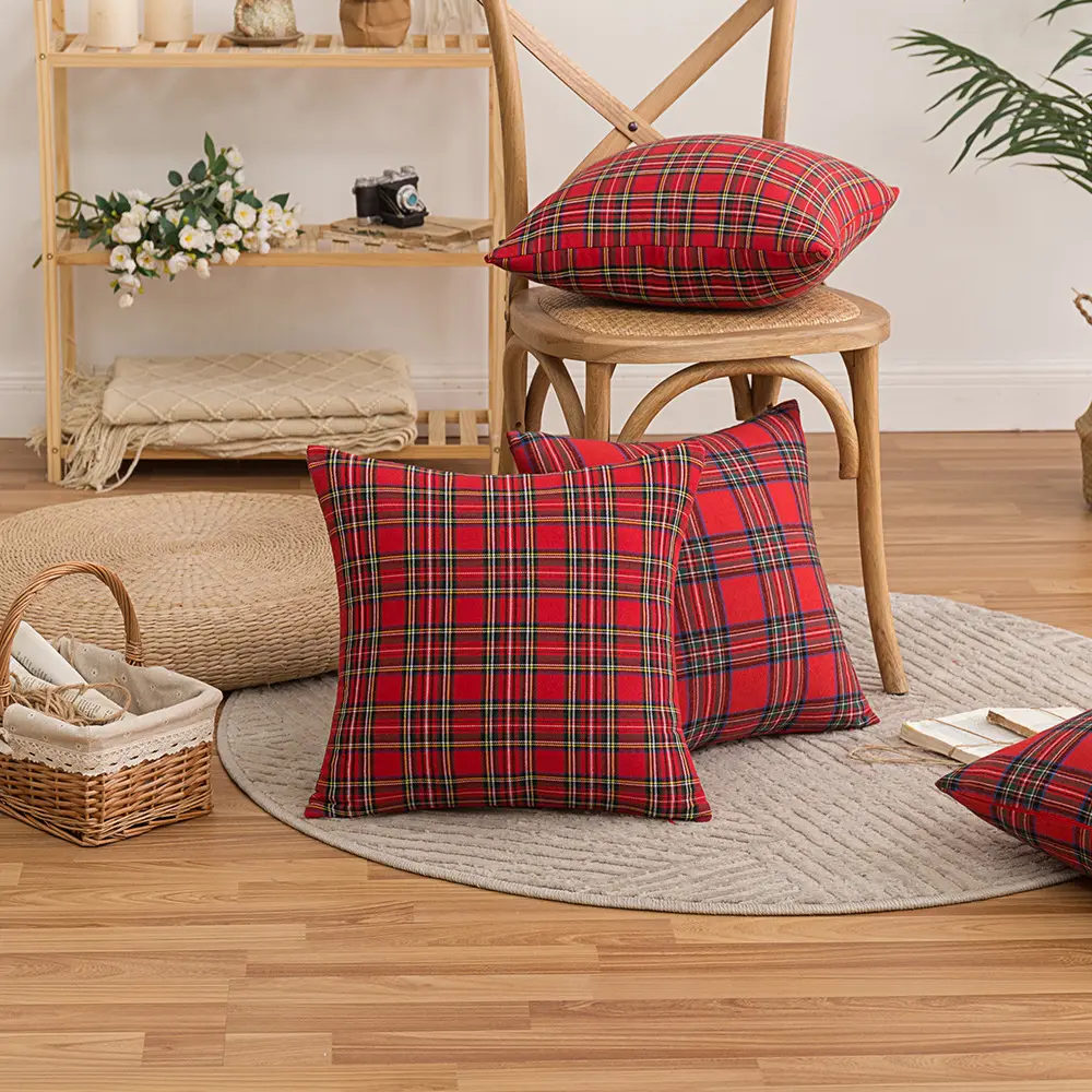 Christmas Decor Red Plaids Pillow Covers Check Throw Pillowcase Tartan Cuhion Cover Case for Couch Sofa Home Decoration