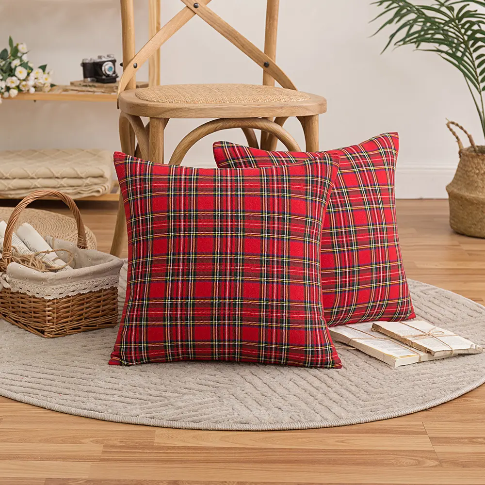 Christmas Decor Red Plaids Pillow Covers Check Throw Pillowcase Tartan Cuhion Cover Case for Couch Sofa Home Decoration