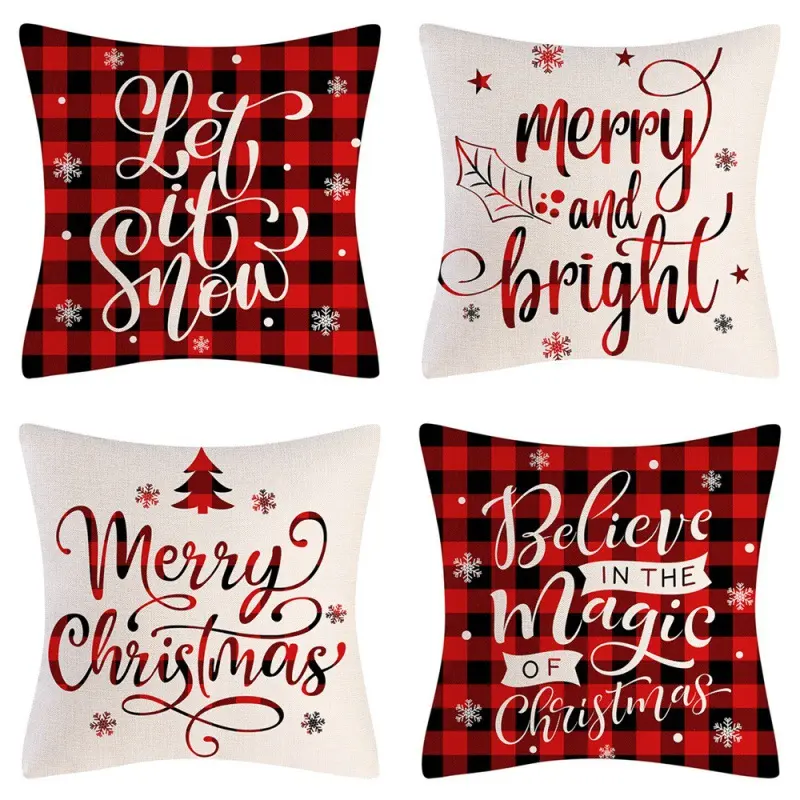 Set of 4 Christmas Pillow Covers 18×18 Inch Christmas Throw Pillow Case Red Cushion Cover Pattern of Christmas