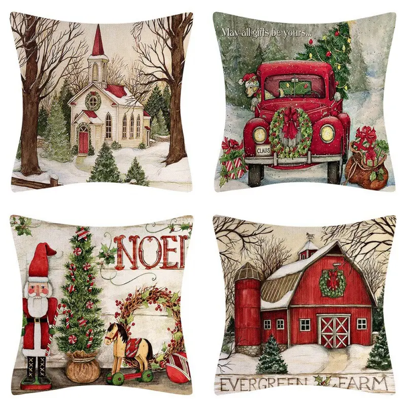 Set of 4 Christmas Pillow Covers 18×18 Inch Christmas Throw Pillow Case Red Cushion Cover Pattern of Christmas